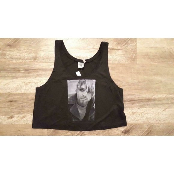 EXIST  MIAMI Nirvana Kurt Cobain print Crop Tank Top Black ( L ) - Picture 1 of 1